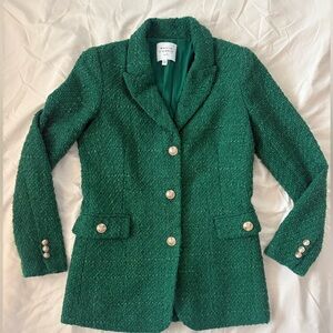 Stylish Green Tweed Blazer with Button Accents